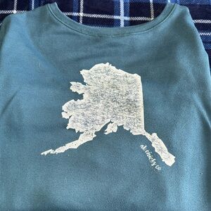 Teal Alaska Chicks Pullover with White Alaska Map Graphic